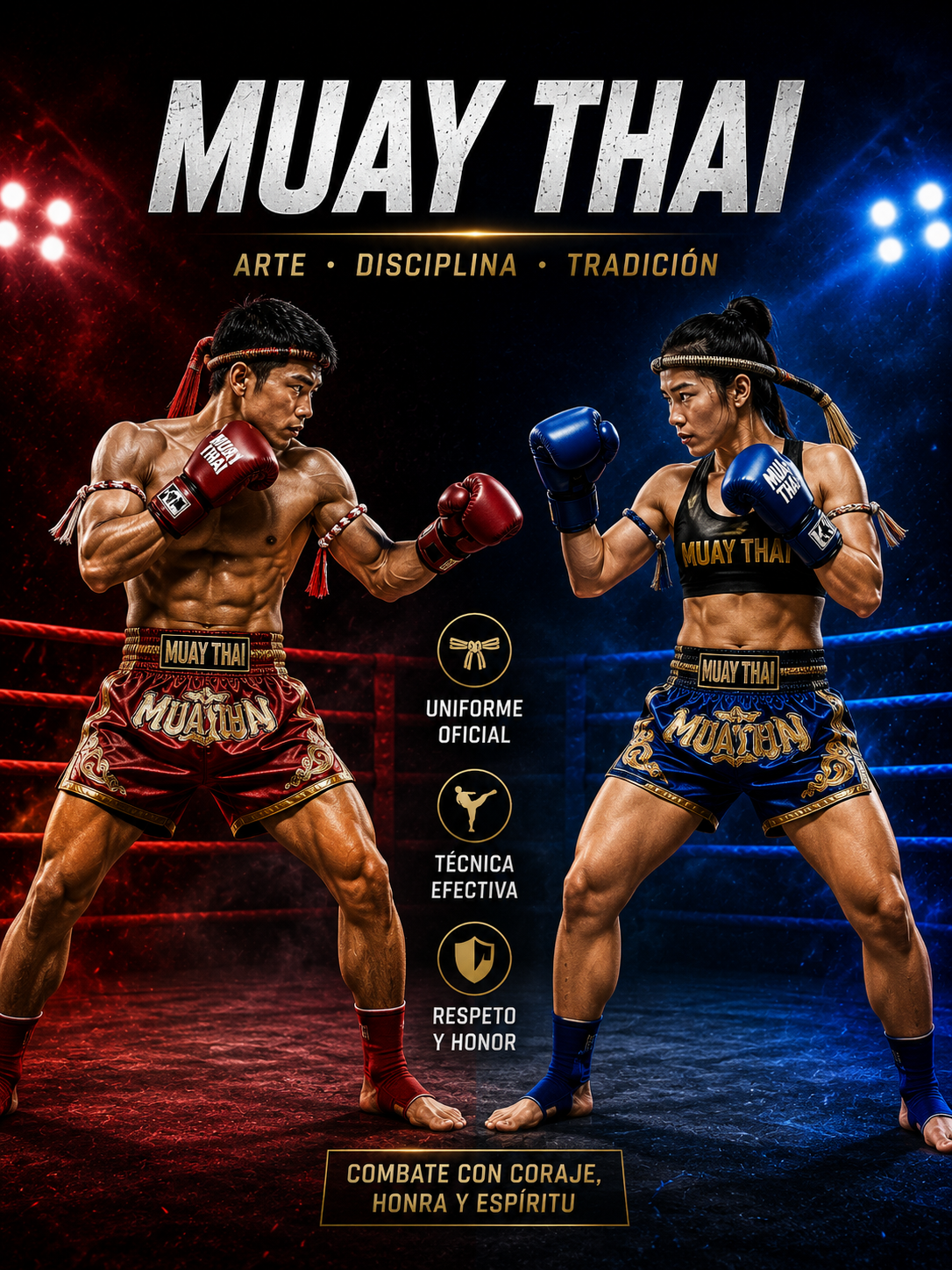 7UC Muay Thai - Atleta masculino y femenino con uniforme oficial
